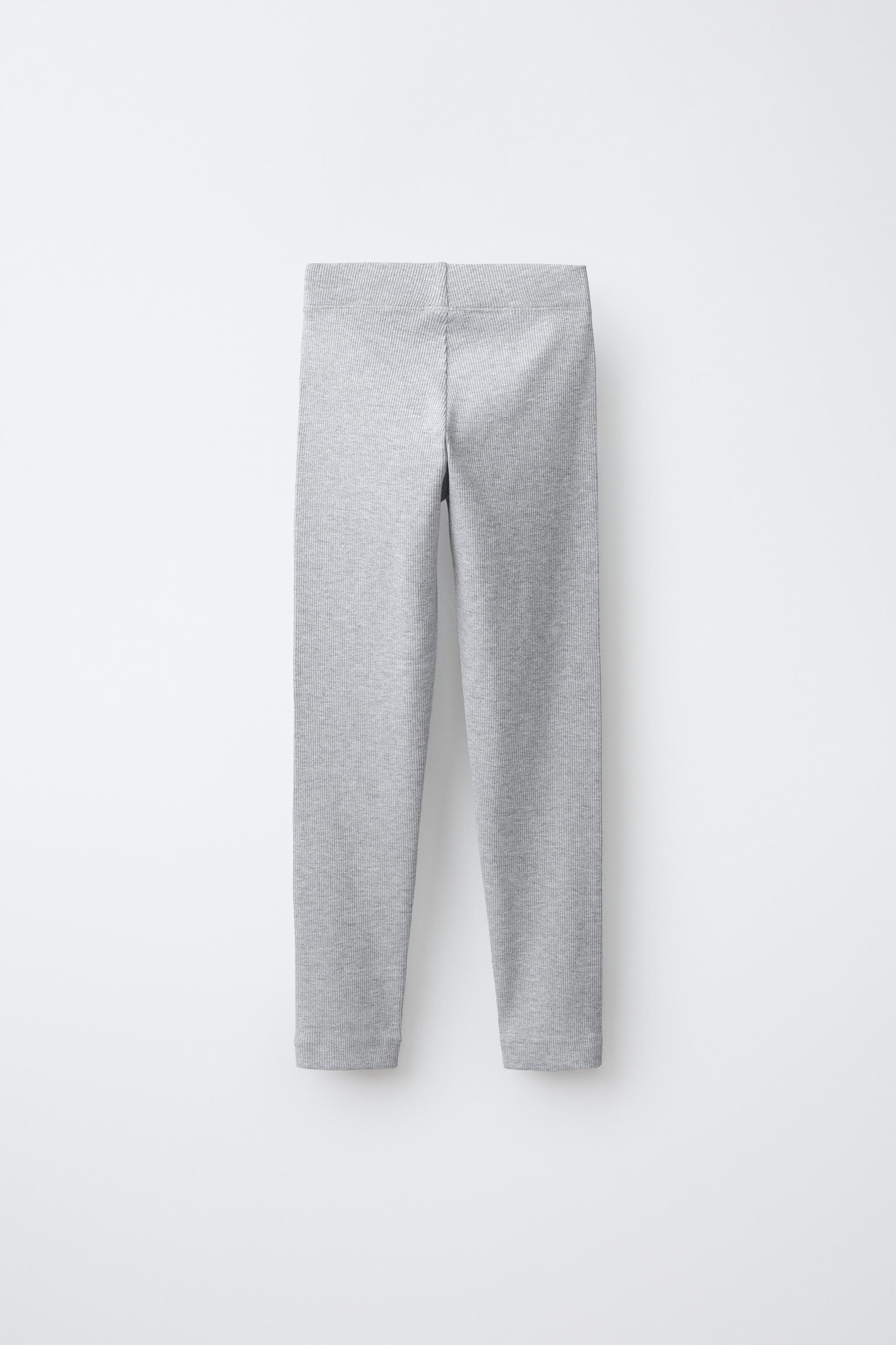 LABEL DETAIL RIBBED LEGGINGS — Gray marl