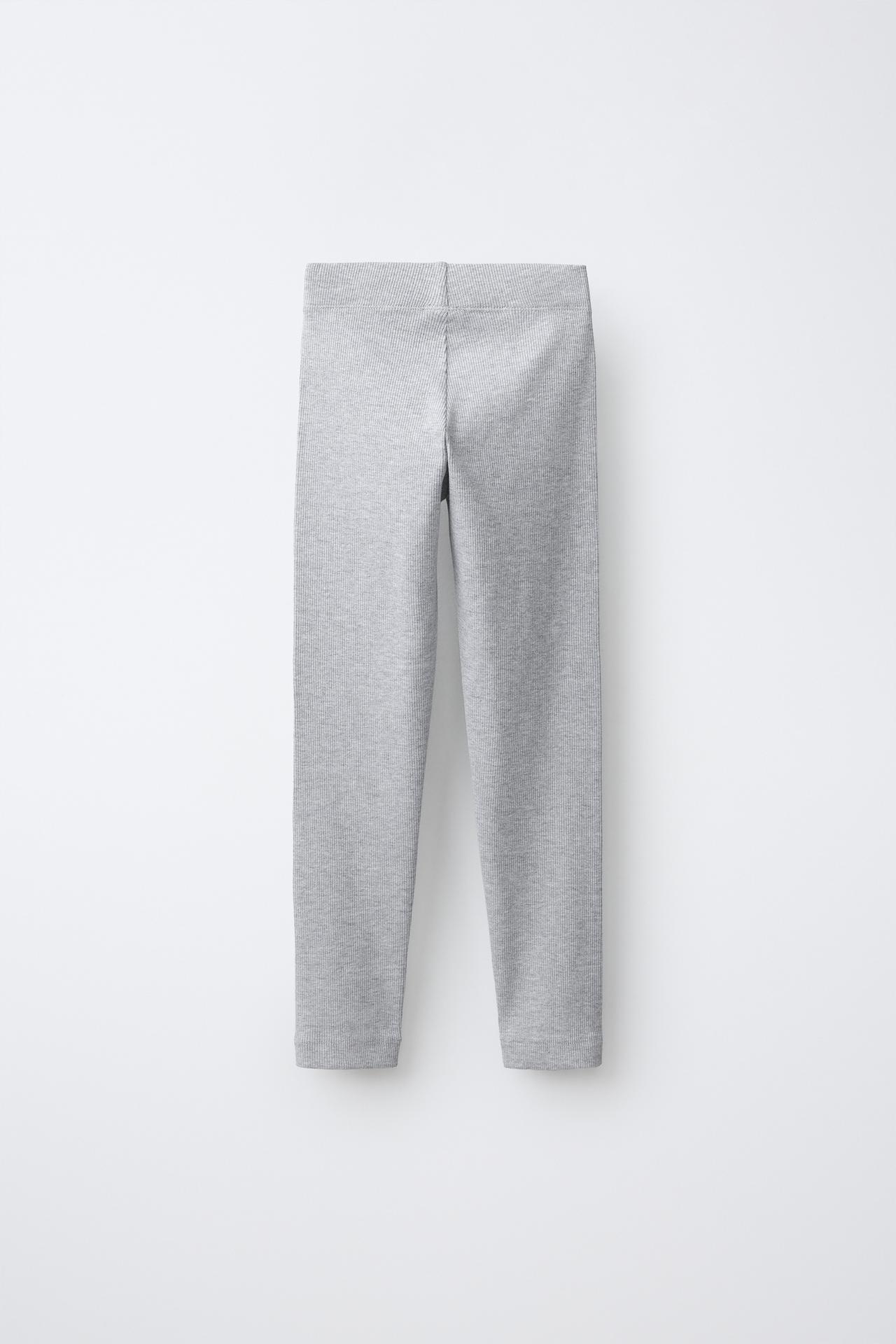 RIBBED LEGGINGS WITH LABEL — Grey marl