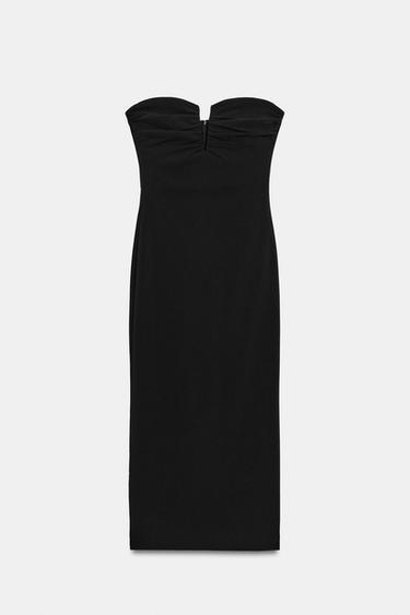 ROBE MI-LONGUE À OUVERTURE ET FRONCES - Noir de Zara