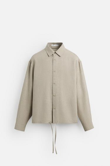 TEXTURED LINEN BLEND OVERSHIRT - Light beige by Zara - Image 6