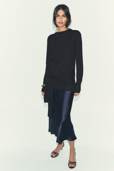 FALDA MIDI SATINADA - Marino de Zara