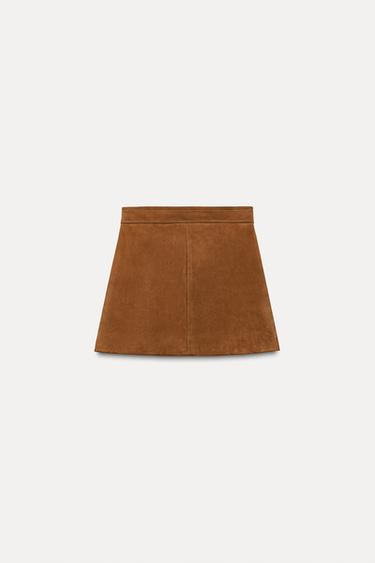 MINI-JUPE EN CUIR DAIM 100 % COLLECTION ZW - Tabac de Zara - Image 4