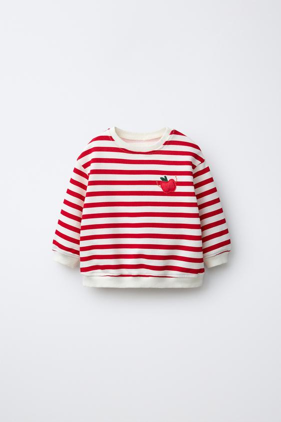 SUDADERA RAYAS APLIQUE MANZANA Rojo Blanco ZARA Mexico sudadera-rayas-aplique-manzana-rojo-blanco-zara-mexico