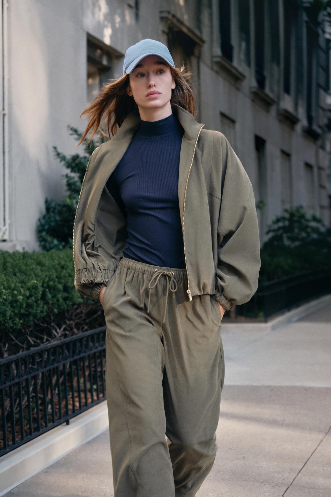 WIDE-LEG ELASTIC WAIST PANTS — Khaki