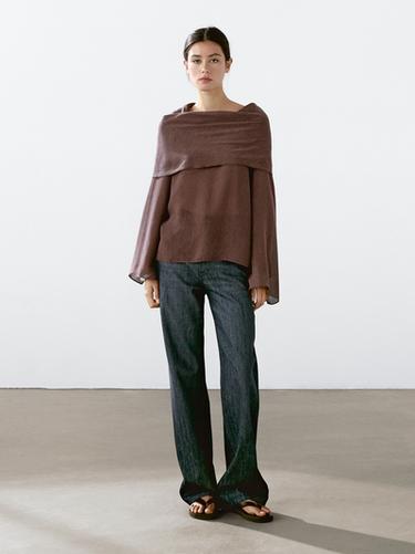 Zara Linen blend cape-style blouse - Brown