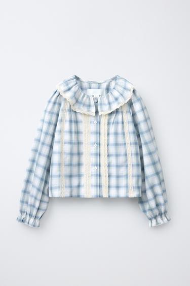 CHECKED LACE SHIRT — White / Navy 1