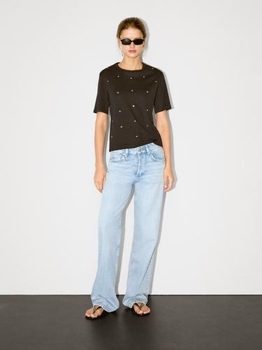 Zara Oversized T-shirt with eyelets - Brown