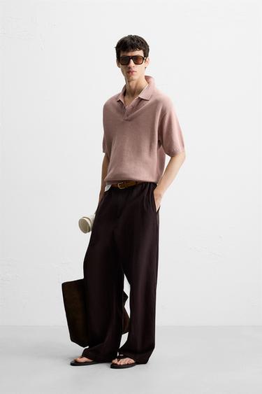 TEXTURED KNIT POLO SHIRT - Pink by Zara - Image 3