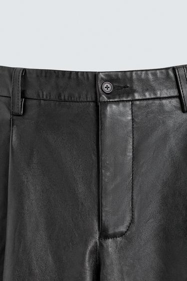 LEATHER STRAIGHT-LEG TROUSERS - Black by Zara - Image 8