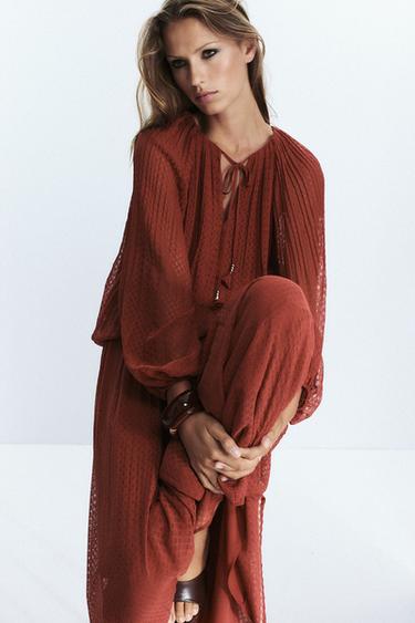 BLOUSE PLISSÉE À POMPONS - Tuile de Zara - Image 3