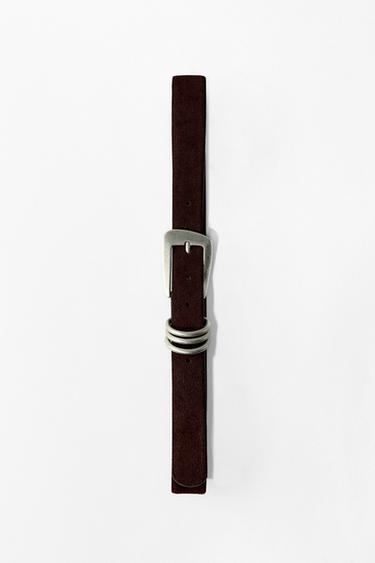 LEATHER SPLIT SUEDE BELT WITH RINGS - Brown by Zara