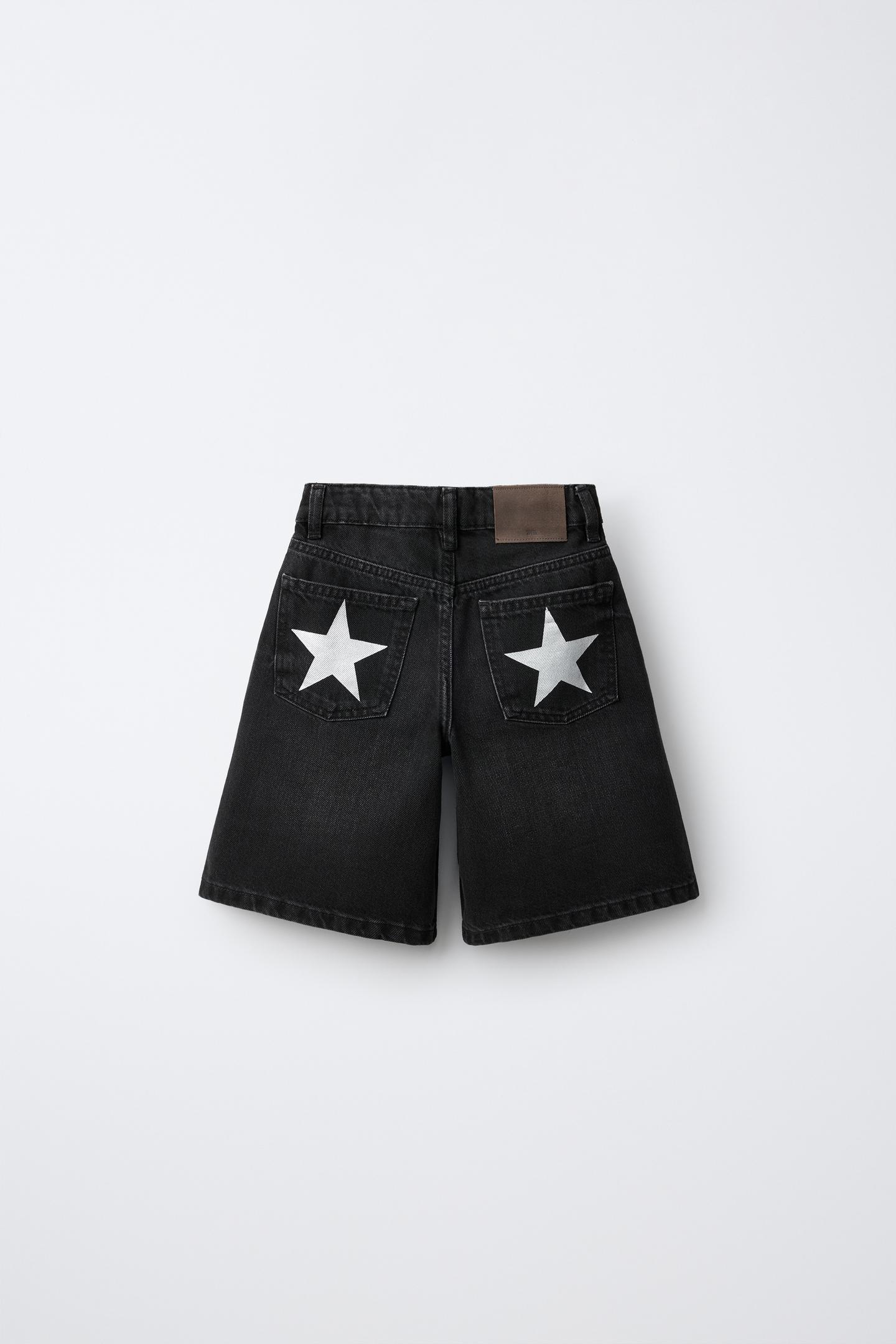 Детские шорты Zara Star Print Denim Shorts, цвет: Чёрный — фото 2