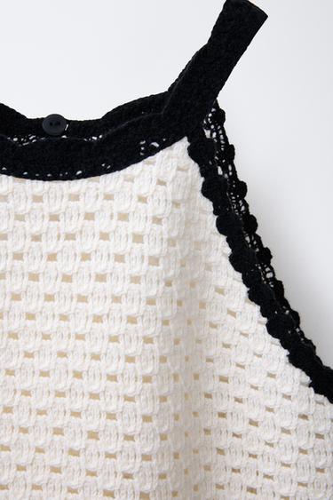 FLORAL HALTER NECK CROCHET KNIT TOP - Ecru by Zara - Image 2
