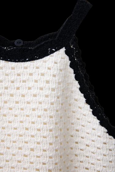 Zara FLORAL HALTER NECK CROCHET KNIT TOP - Ecru