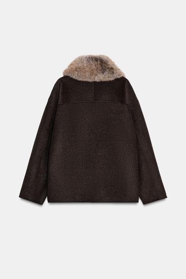 MANTEAU AVEC LAINE COL EFFET FOURRURE - Kaki foncé de Zara - Image 7