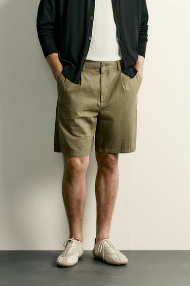 REGULAR FIT PLEATED BERMUDA SHORTS - Beige by Zara
