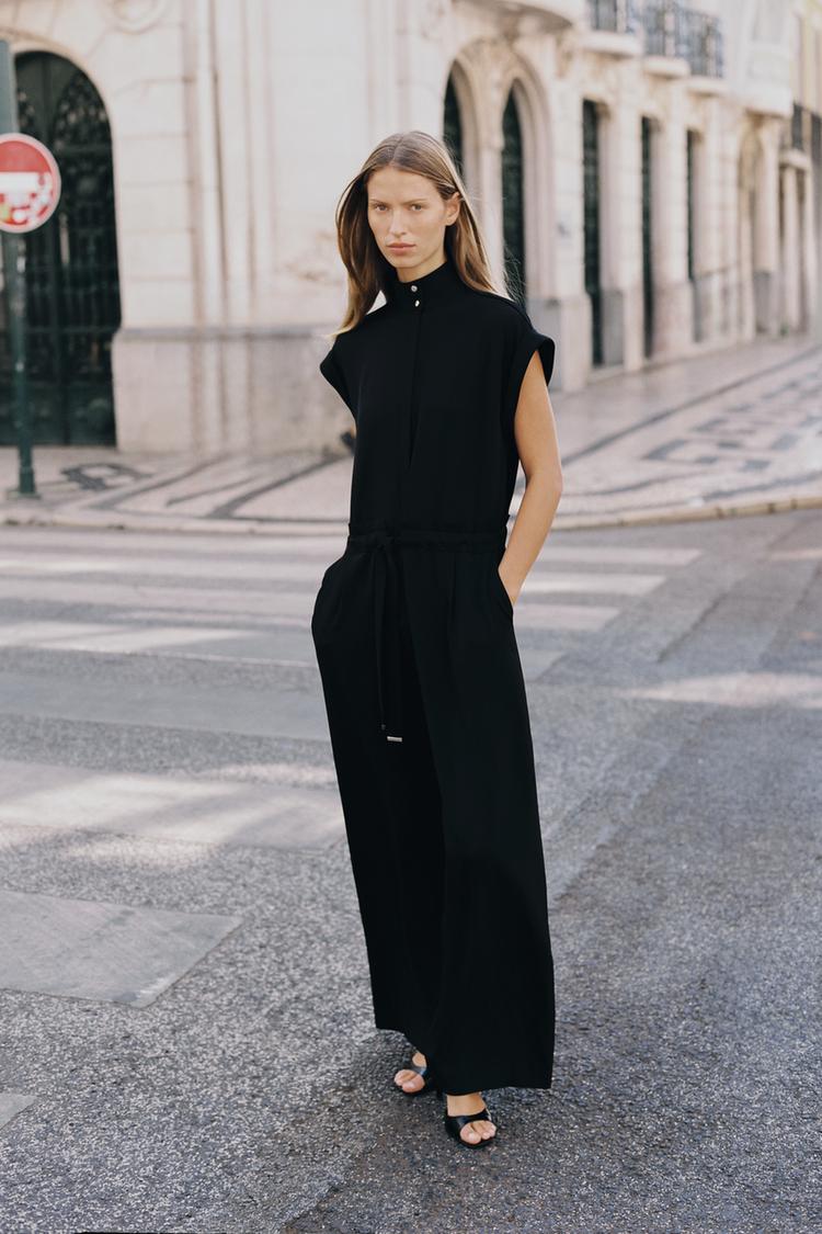 BELTED LONG JUMPSUIT Black ZARA Canada - Main Image