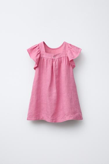 ROBE 100 % LIN AVEC ÉCUSSON BRODÉ - Rose moyen de Zara - Image 1