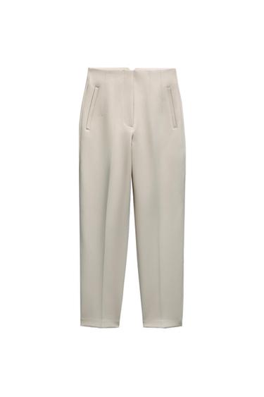 PANTALON TAILLE HAUTE - Blanc cassé de Zara - Image 10