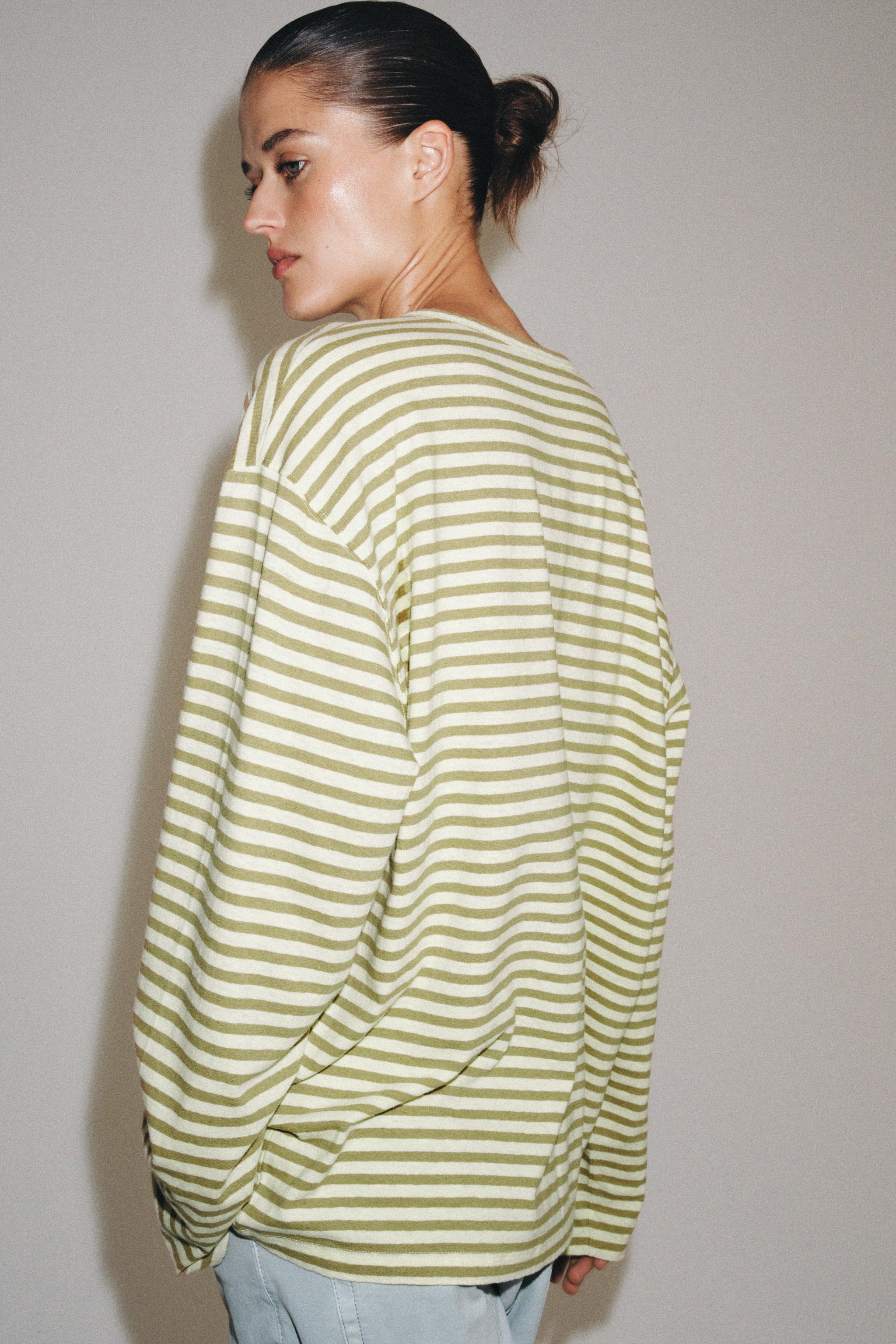 STRIPED COTTON AND LINEN T-SHIRT