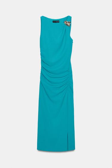 DRAPED MIDI DRESS WITH GOLD APPLIQUÉ - Turquoise by Zara