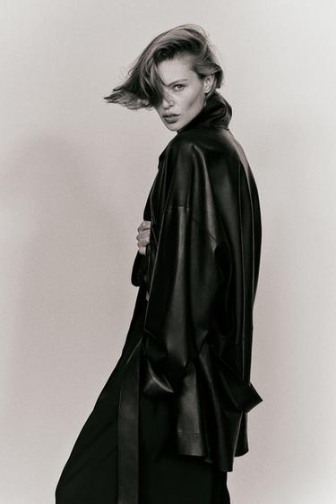 Zara Long nappa leather jacket with tie - LIMITED EDITION - Black