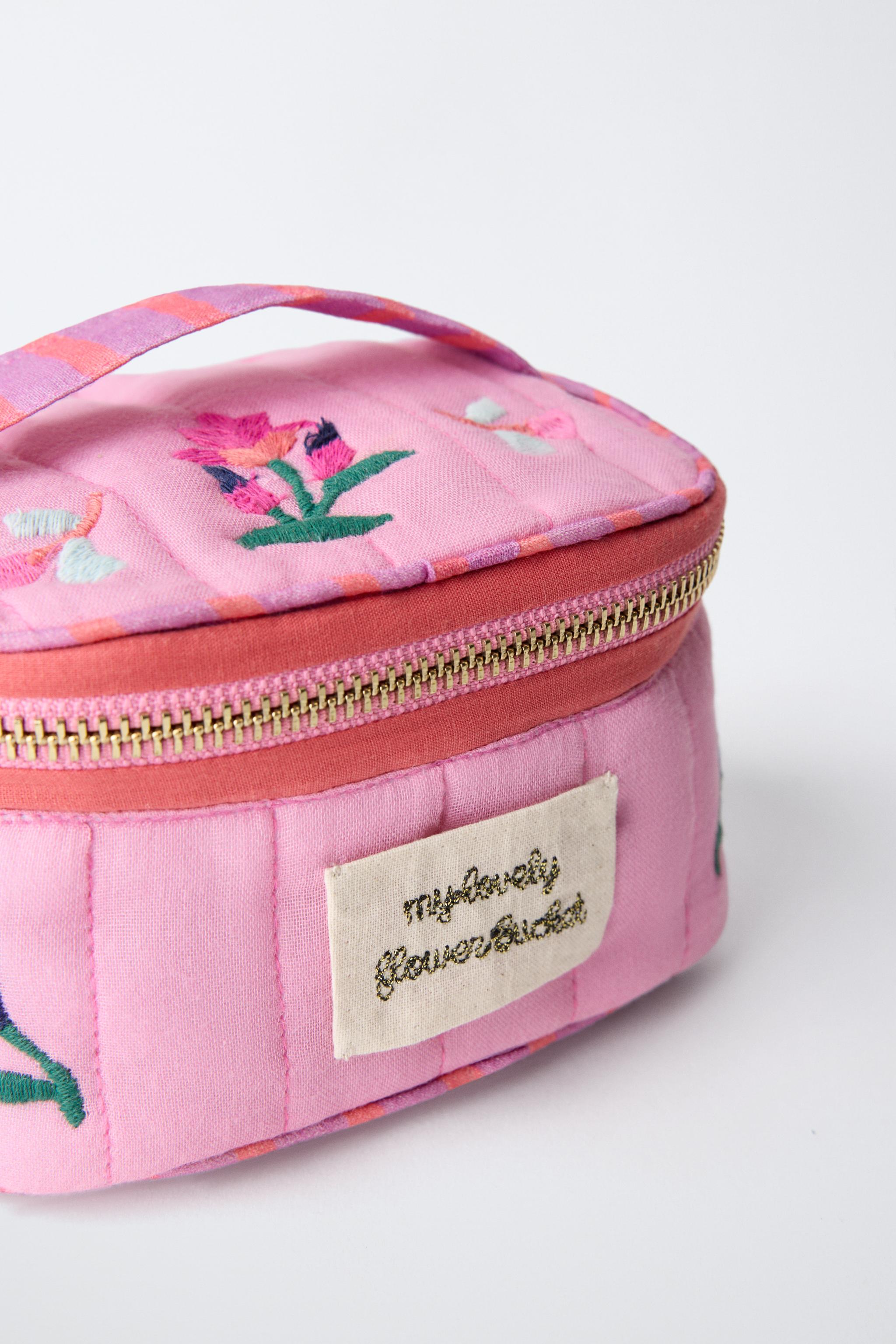 EMBROIDERED FLORAL JEWELLERY BOX — Pink