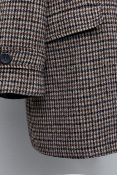 LONG CHECKED WOOL COAT - Brown by Zara - Image 5