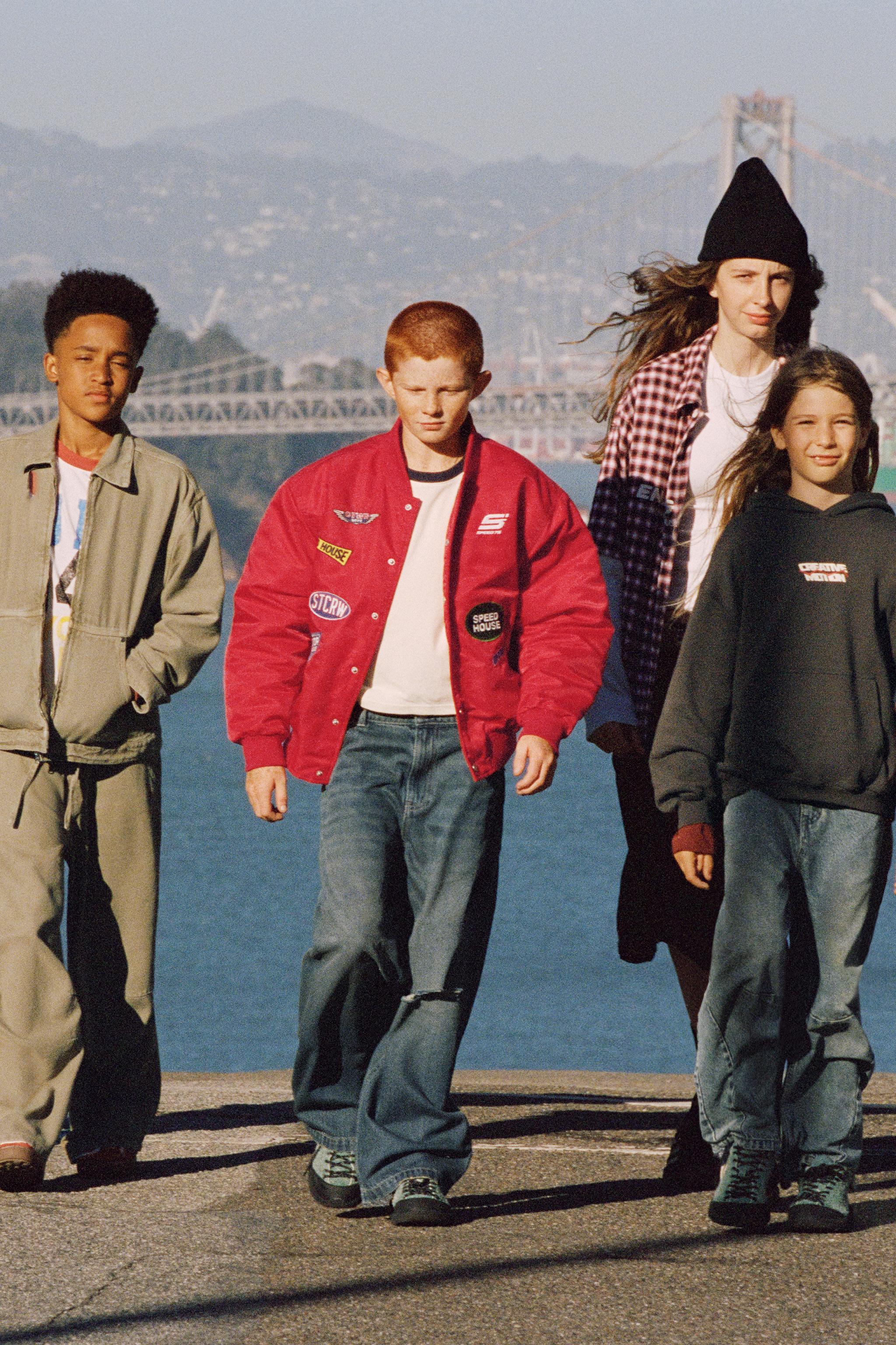 Patch Bomber Jacket with Detachable Hood — Red