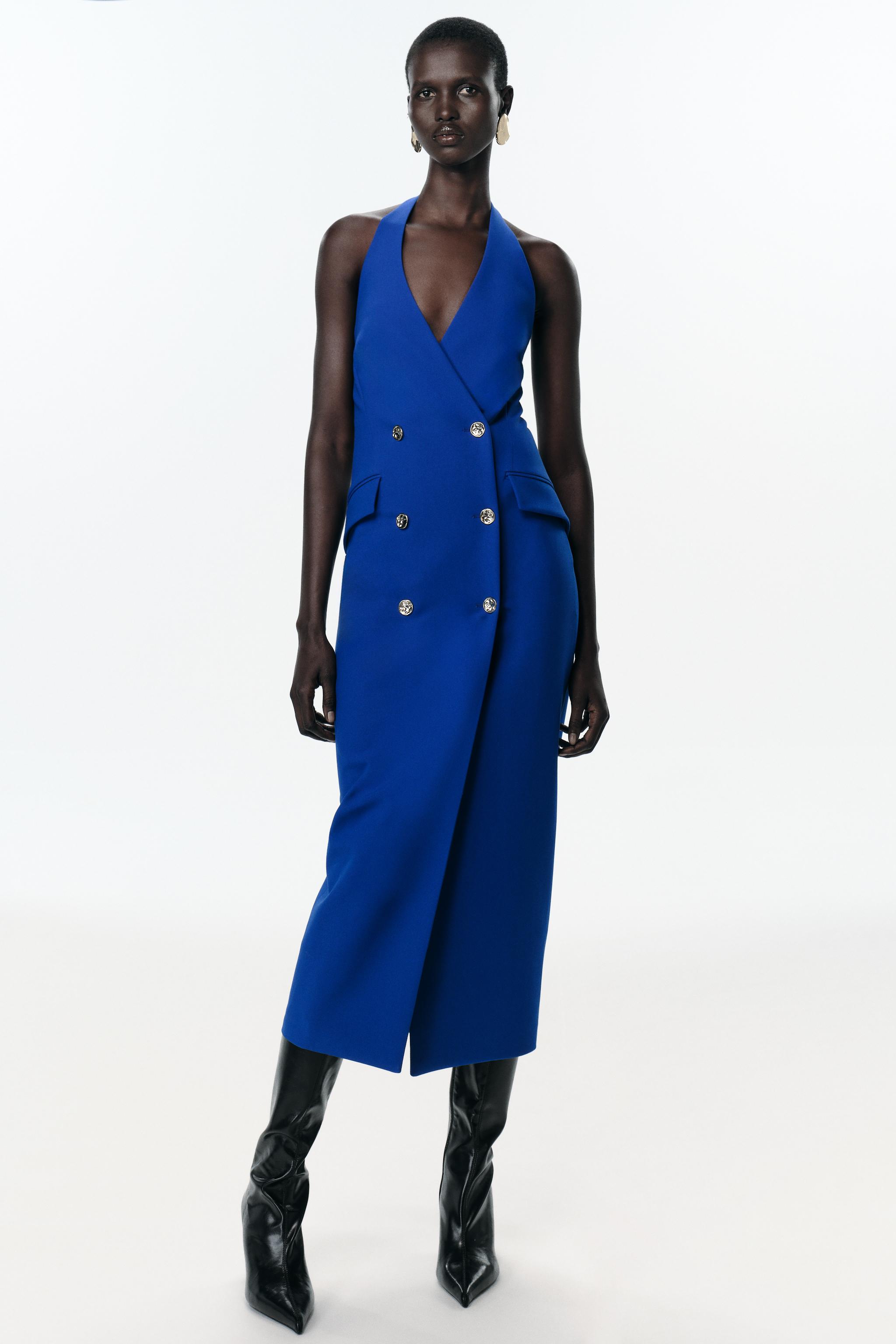 クロスオーバーチューブミディドレス - 濃青 | ZARA Japan / 日本