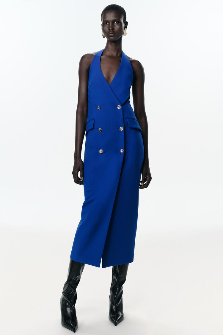 VESTIDO MIDI TUBO CRUZADO Azulão ZARA Portugal