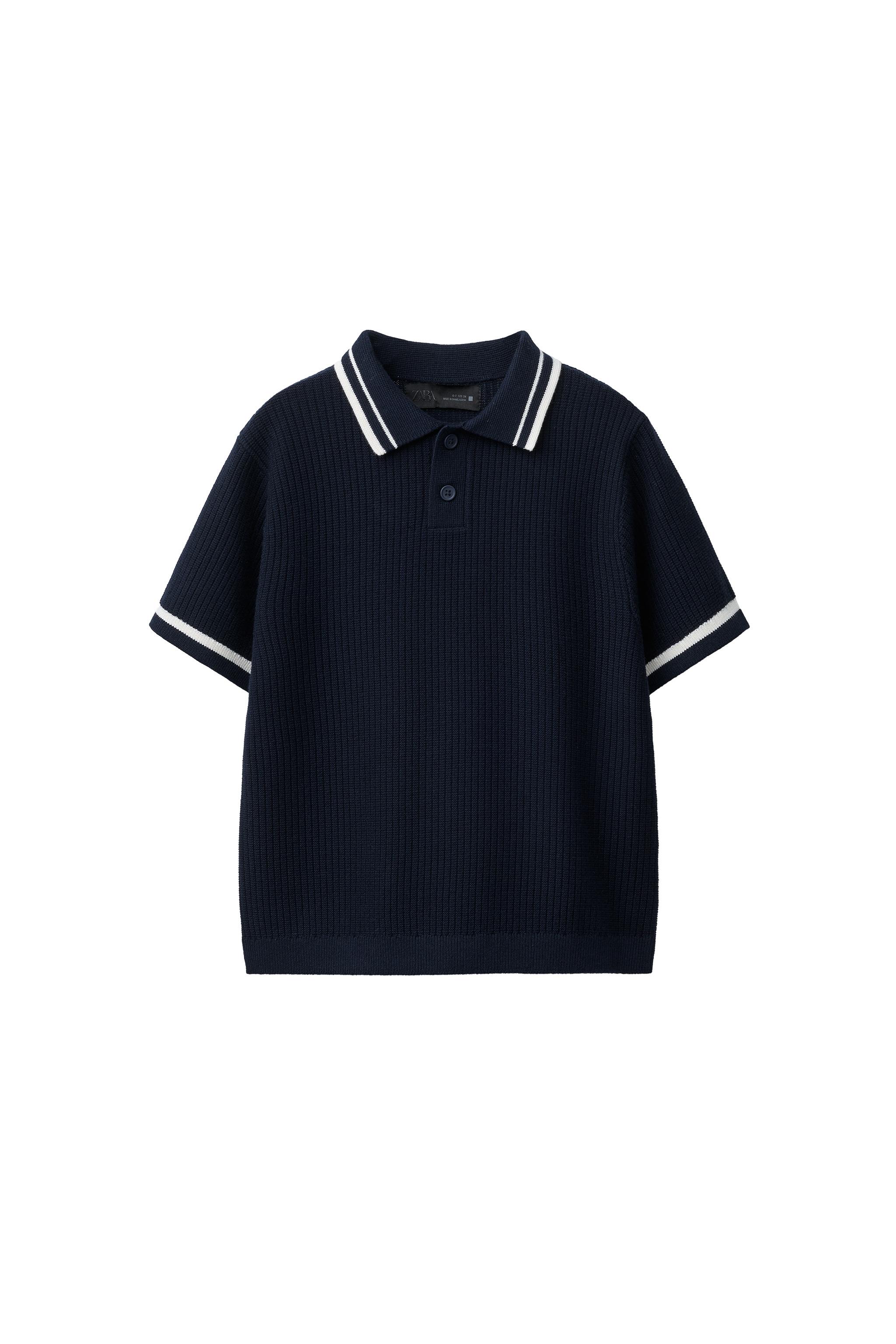 BASIC RIB KNIT POLO SHIRT - Navys / Ecru | ZARA United States BASIC RIB KNIT POLO SHIRT - Navys / Ecru | ZARA United States