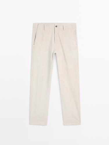 Zara Relaxed fit corduroy denim-effect trousers - Ecru
