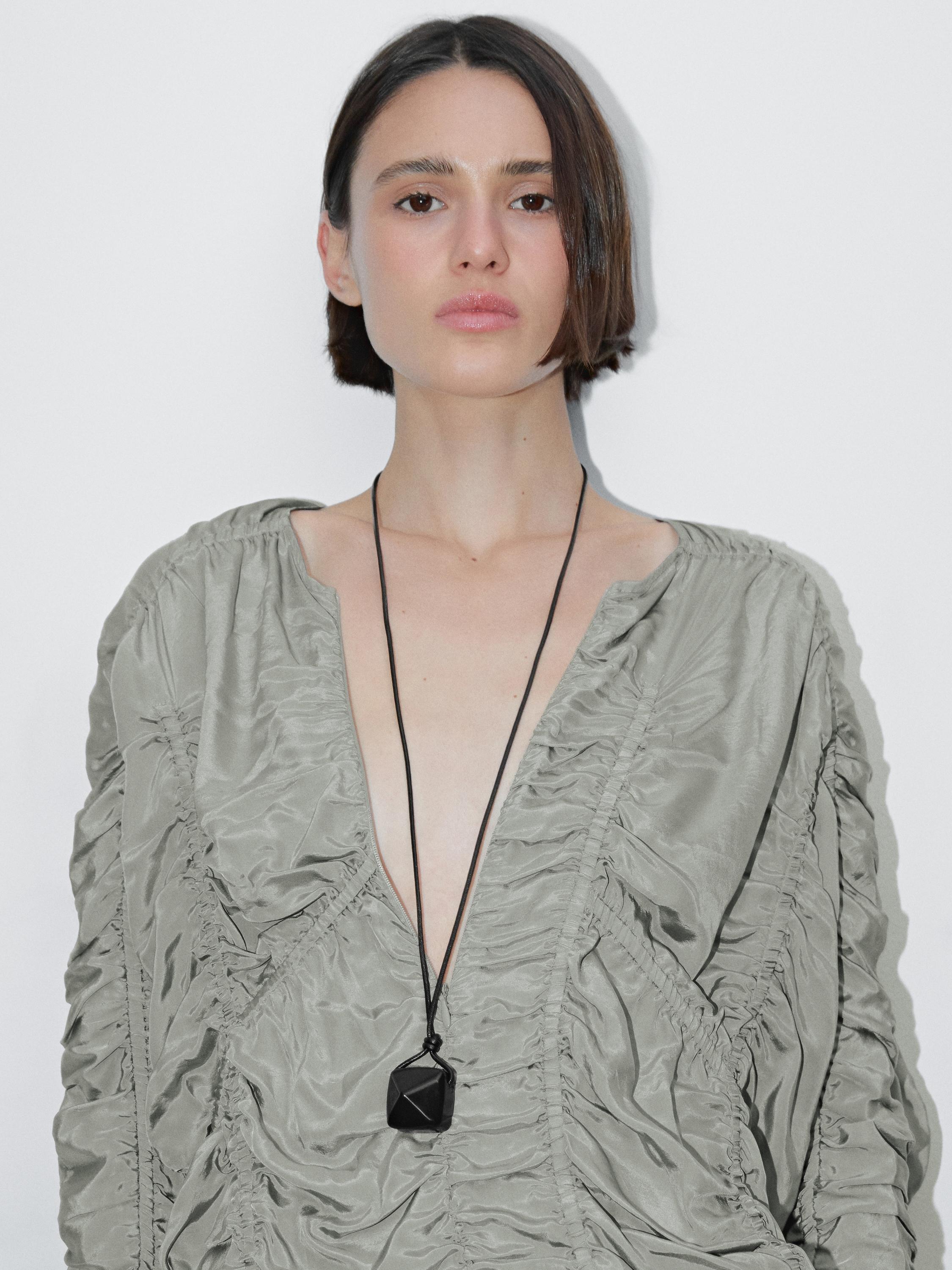 Flowing blouse with gathered detail - Studio - Green | ZARA