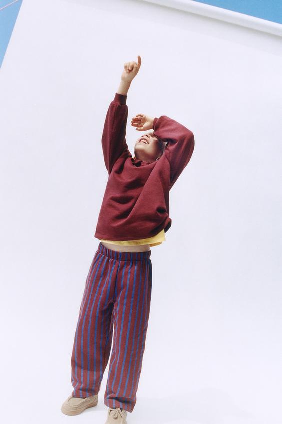 POLO SWEATSHIRT AND STRIPED WIDE-LEG TROUSERS SET - Burgundy by Zara - Image 0