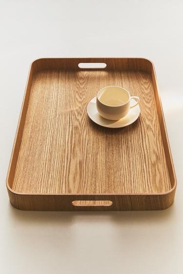 LARGE WOODEN TRAY - Light beige by Zara
