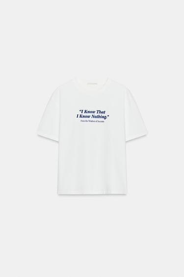 Zara SHORT SLEEVE TEXT T-SHIRT - White