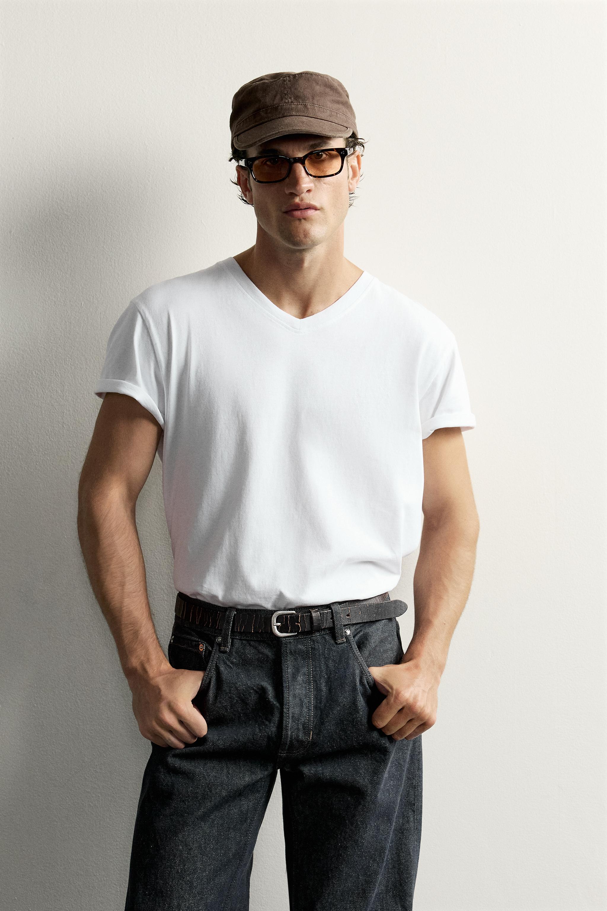 Zara RELAXED FIT V YAKA T-SHIRT görsel 2