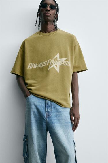 WASHED SWEATSHIRT WITH SLOGAN PRINT - Blue green by Zara - Image 5