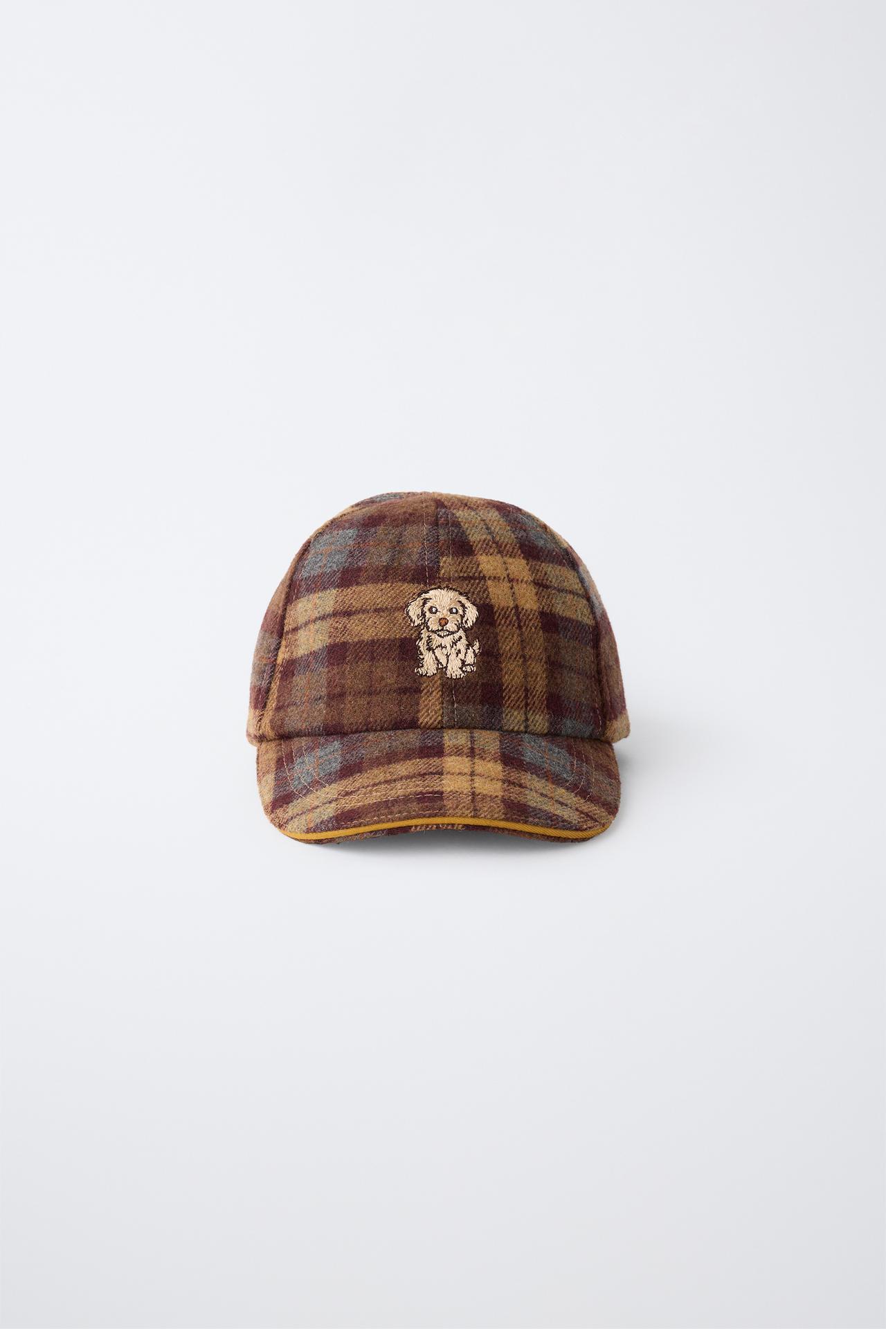 CHECK AND DOG EMBROIDERY WOOL BLEND CAP