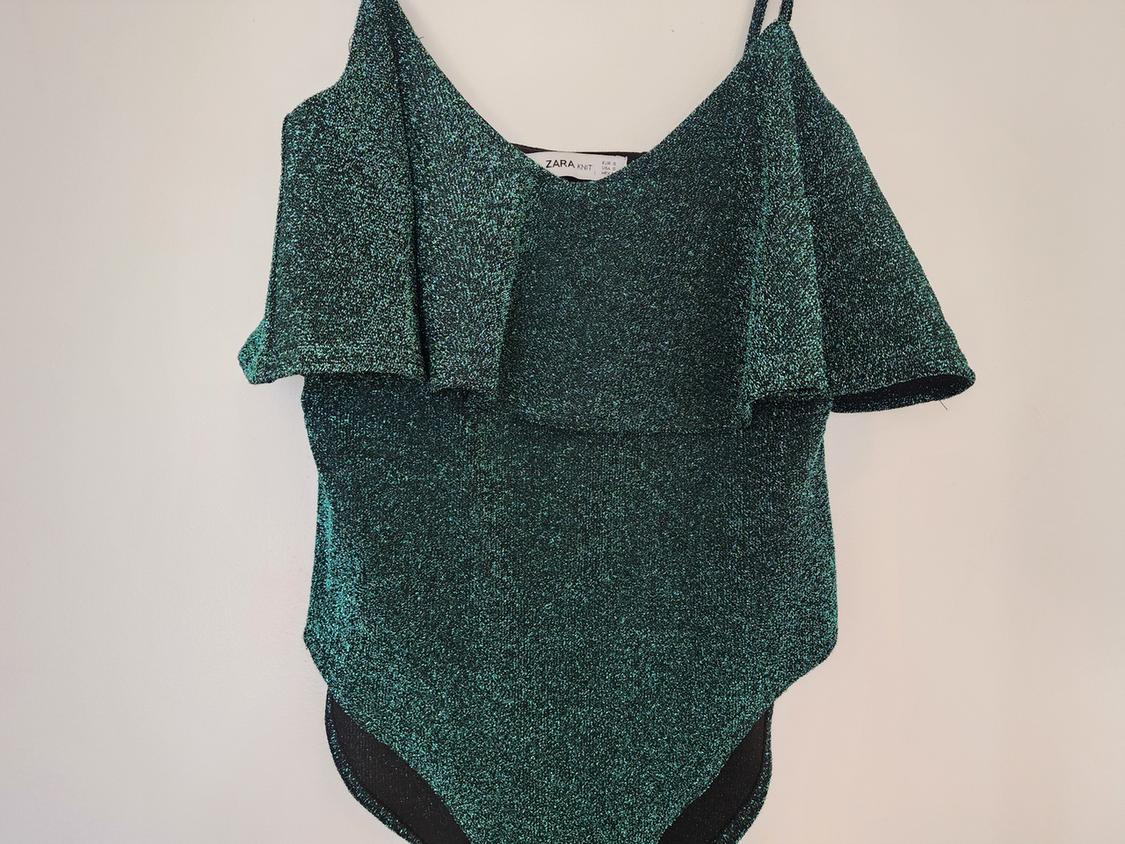 GREEN KNIT SPARKLE RUFFLE BODYSUIT - Image 2
