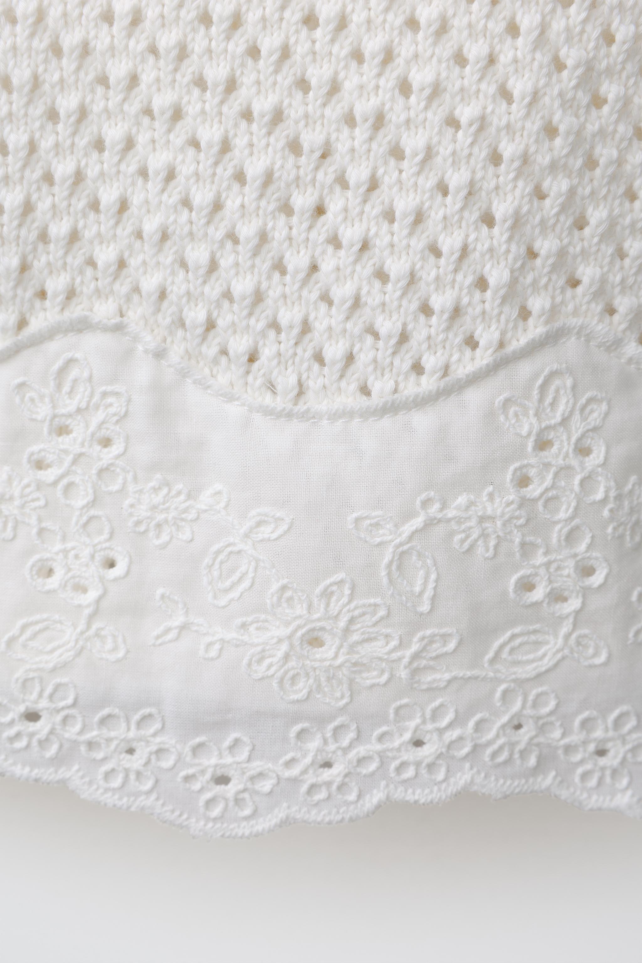 EMBROIDERED KNIT TOP — Ecru