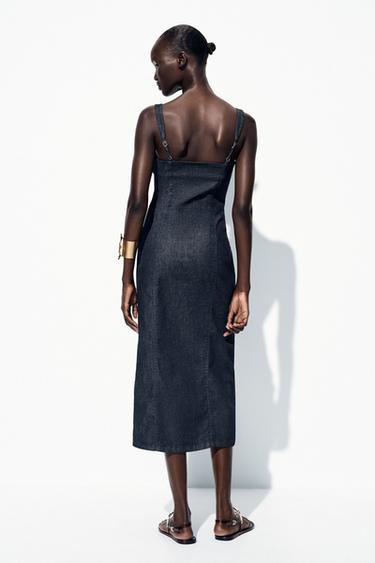 ROBE Z1975 MIDI EN DENIM À BRETELLES - Bleu de Zara - Image 3