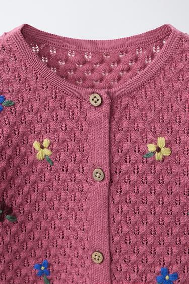 GILET EN MAILLE À FLEURS BRODÉES - Framboise de Zara - Image 2