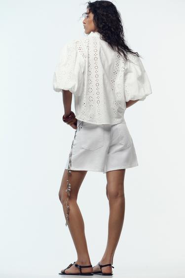 SHIRT WITH CUTWORK EMBROIDERY AND PUFF SLEEVES - White by Zara - Image 5