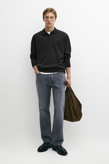 Pull polo en maille 100 % laine mérinos - Gris anthracite de Zara