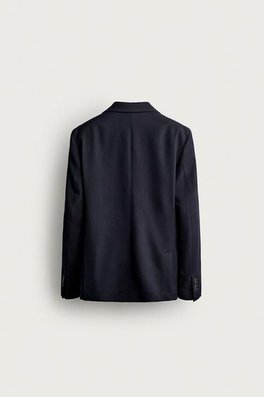 VESTE REGULAR FIT À CARREAUX 100 % LAINE - Bleu marine de Zara - Image 8