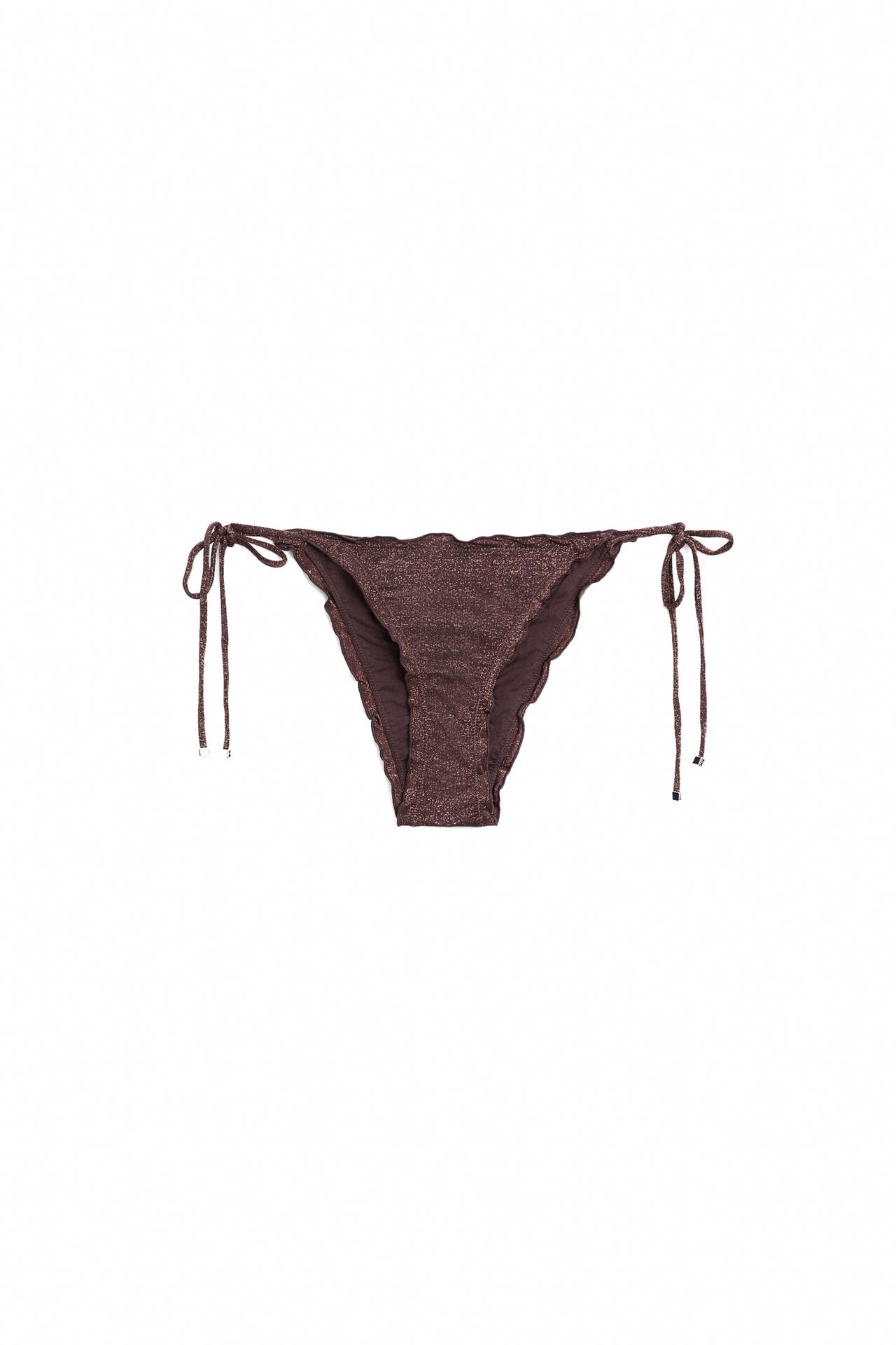 Shimmery ruffled bikini bottoms — Brown