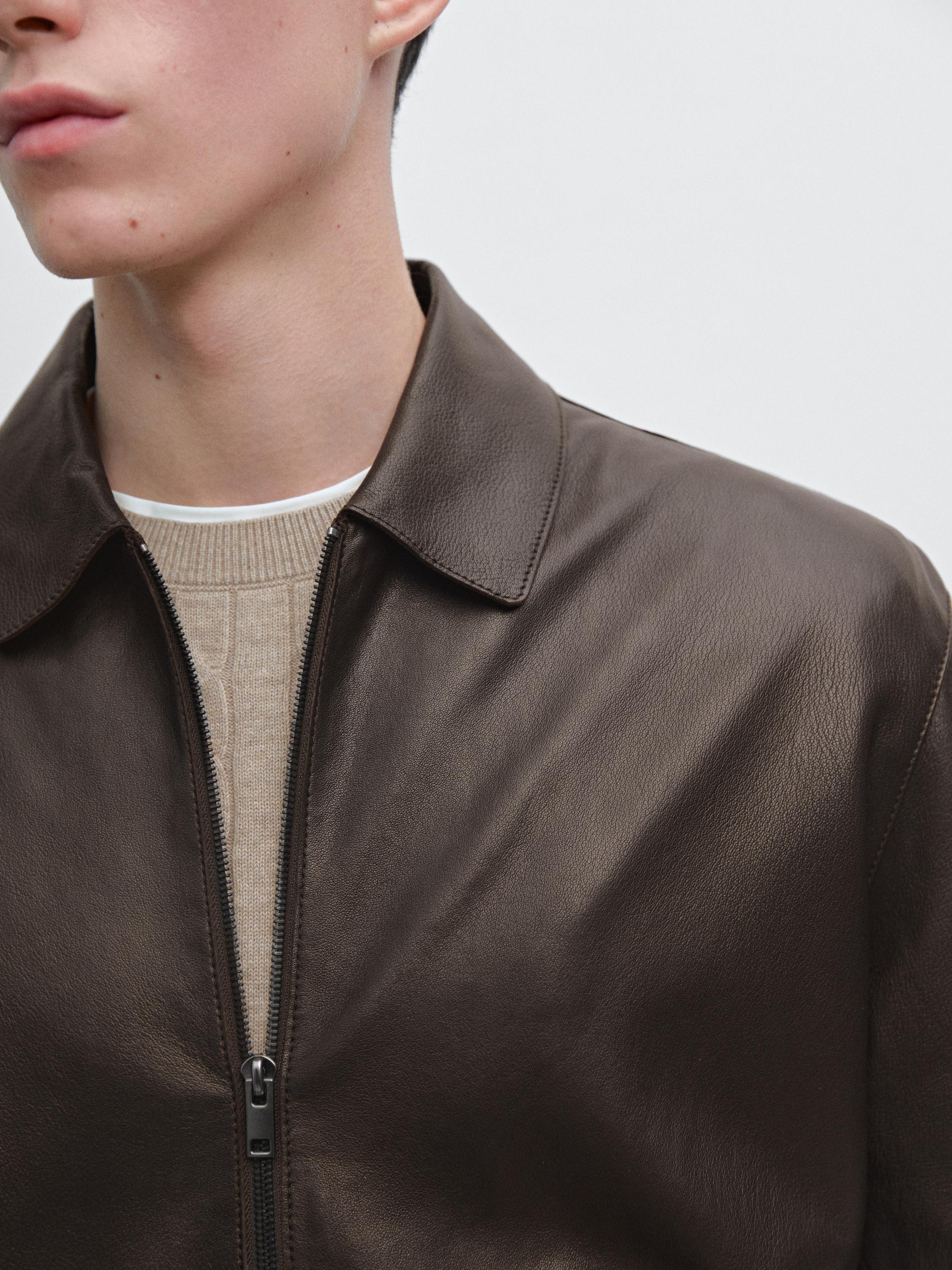 Blouson fermeture Éclair en cuir nappa