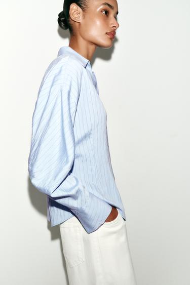 FITTED STRIPED SHIRT - Sky blue by Zara - Image 2